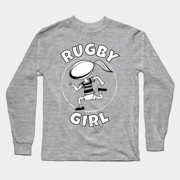 Rugby Girl Cartoon Long Sleeve T-Shirt by atomguy